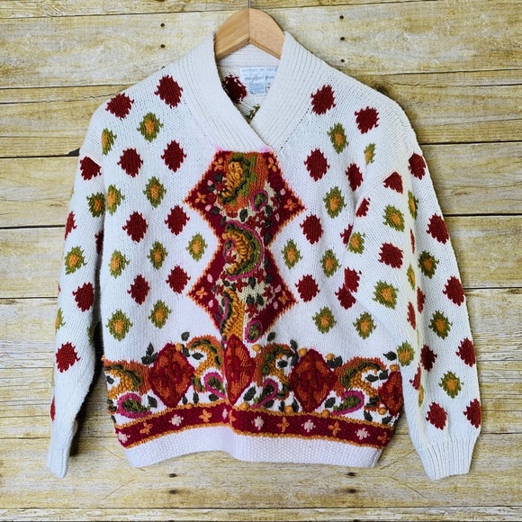Vintage Sweaters - Vintage Sweater Mulitcolor Cream Size Small